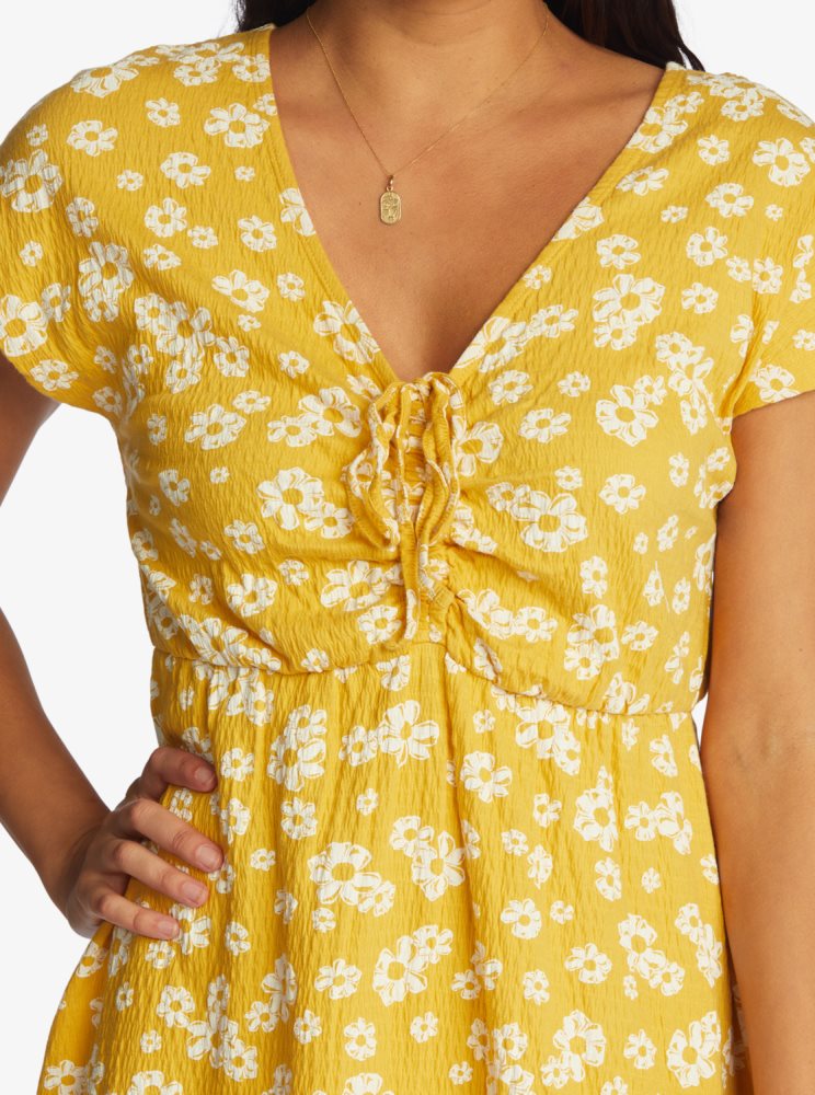 Yellow Flower Women's Roxy Simple Thoughts Knit Mini Dress | USA UOEB-27158