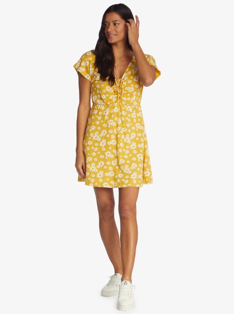 Yellow Flower Women's Roxy Simple Thoughts Knit Mini Dress | USA UOEB-27158