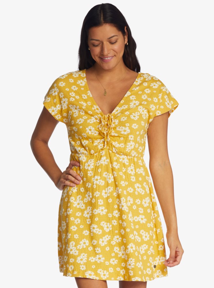 Yellow Flower Women\'s Roxy Simple Thoughts Knit Mini Dress | USA UOEB-27158