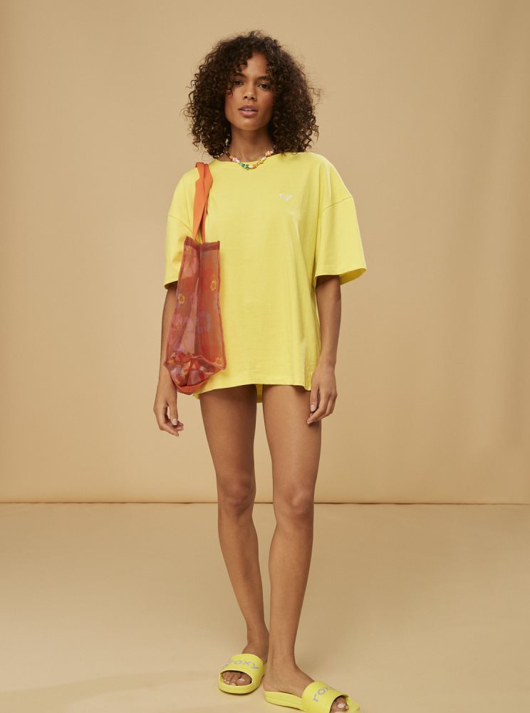 Yellow Purple Women's Roxy Surf.Kind.Kate. Oversized T Shirts | USA CWYJ-08793