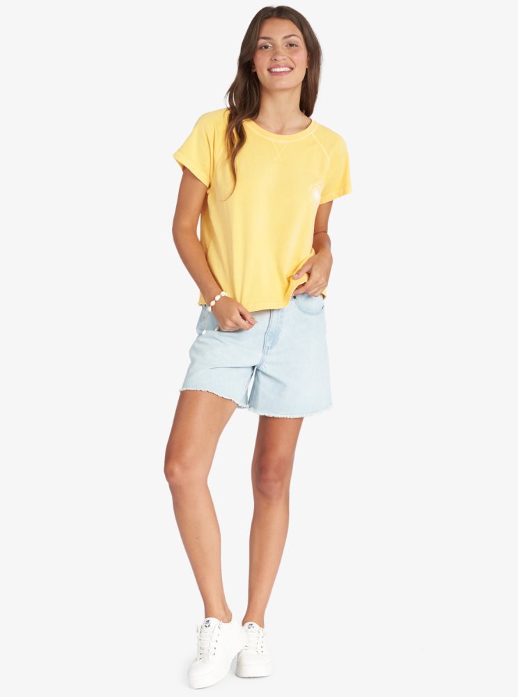 Yellow Women's Roxy Sun Around Us T Shirts | USA WLIH-86572