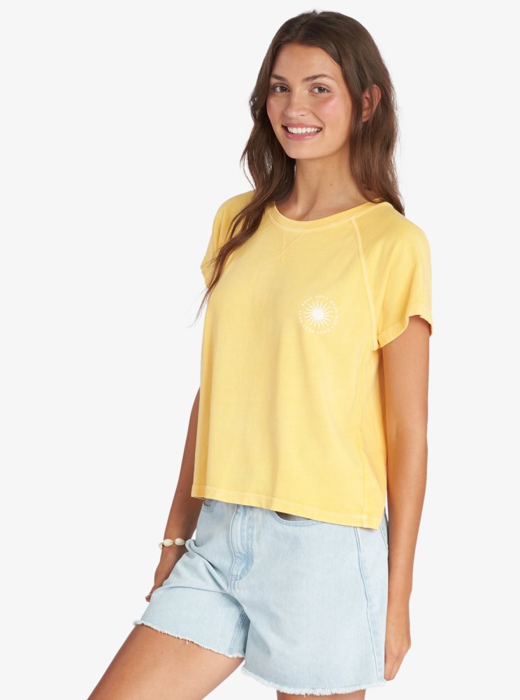 Yellow Women's Roxy Sun Around Us T Shirts | USA WLIH-86572