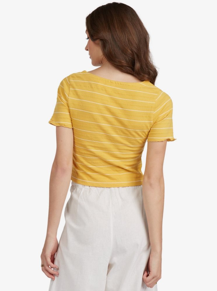 Yellow Women's Roxy Uncomplicated Mind Button Up Tops | USA FEOK-84356