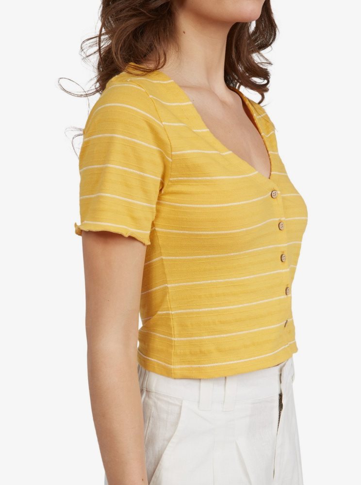 Yellow Women's Roxy Uncomplicated Mind Button Up Tops | USA FEOK-84356