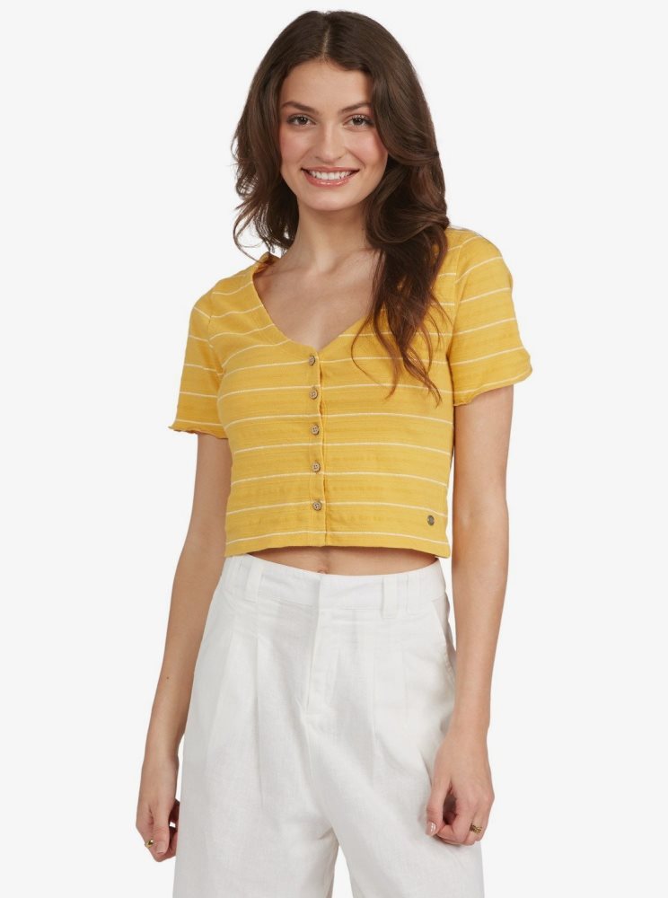 Yellow Women\'s Roxy Uncomplicated Mind Button Up Tops | USA FEOK-84356