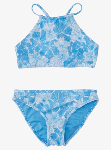 AZURE Blue Kids' Roxy 7-16 Joyful Ride Crop Top Two-Piece Swim Set Bikinis | USA XTBL-63489