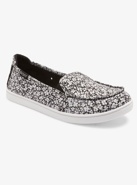 Black / White Women's Roxy Minnow Slip On Shoes | USA FMRY-36754