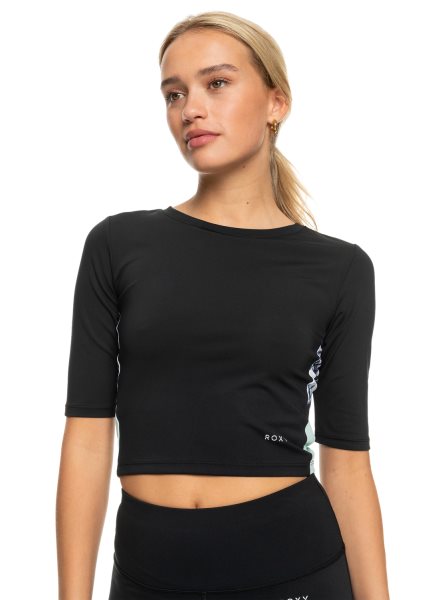 Black Women's Roxy Escape From LA Crop Sports T Shirts | USA QGMV-35824