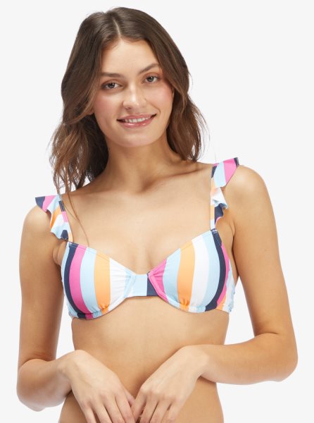 Blue Stripes Women's Roxy Beach Classics Underwire Bikini Tops | USA NWUZ-42516