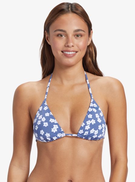 Blue Women's Roxy Floral Delight Tiki Tri Bikini Tops | USA ODAS-86270