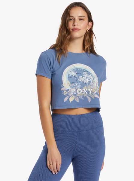 Blue Women's Roxy Haleiwa Moment Cropped Baby T Shirts | USA AQFL-69743