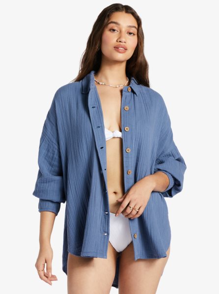 Blue Women's Roxy Mellow Morning Long Sleeve Shirts | USA NYEG-96245