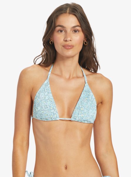 Blue Women's Roxy Seaside Tropics Smock Tiki Tri Bikini Tops | USA JEOP-62759