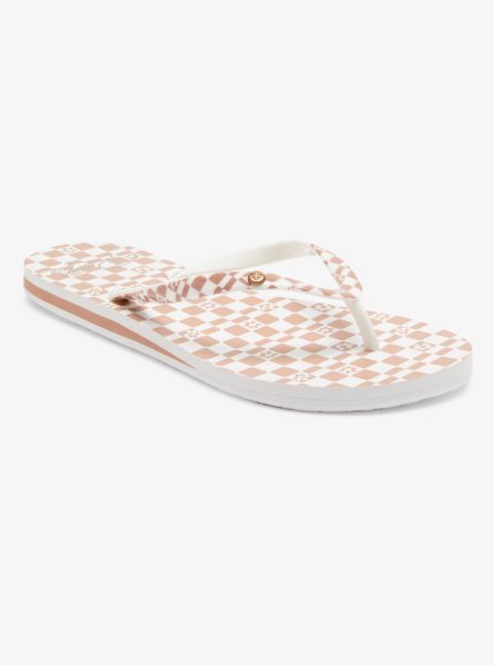 Brown / White Women's Roxy Portofino Flip Flops | USA JKFQ-61340