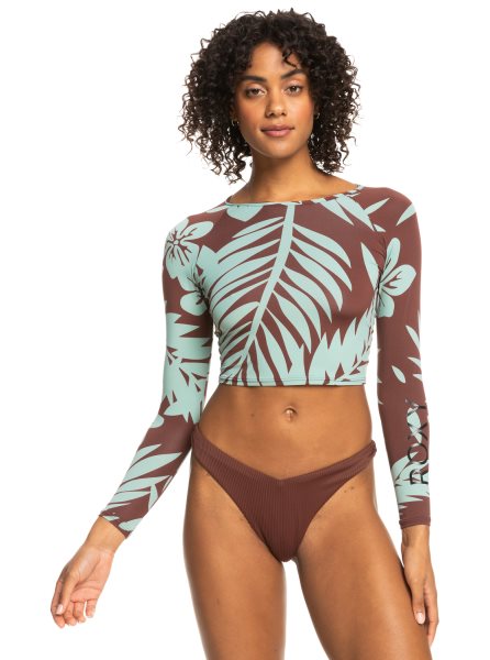 Chocolate Women's Roxy Crop Top Long Sleeve Rashguards | USA RNLU-95764