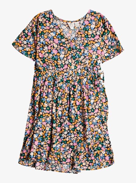 Dark Grey Flower Kids' Roxy 4-16 Wrapped Skater Dress | USA GOIT-06753