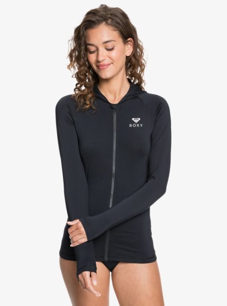 Dark Grey Women's Roxy Essentials Hooded UPF 50 Long Sleeve Rashguards | USA XMEG-58967