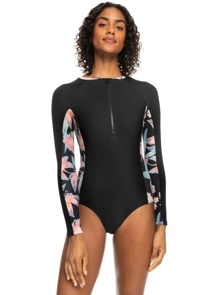 Dark Grey Women's Roxy New 1mm UPF 50 Long Sleeve One Piece Swimsuits | USA YUVH-74819