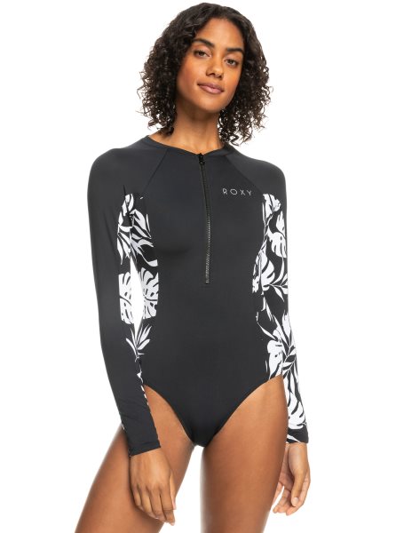 Dark Grey Women's Roxy Onesie Long Sleeve One Piece Swimsuits | USA HYWV-83654