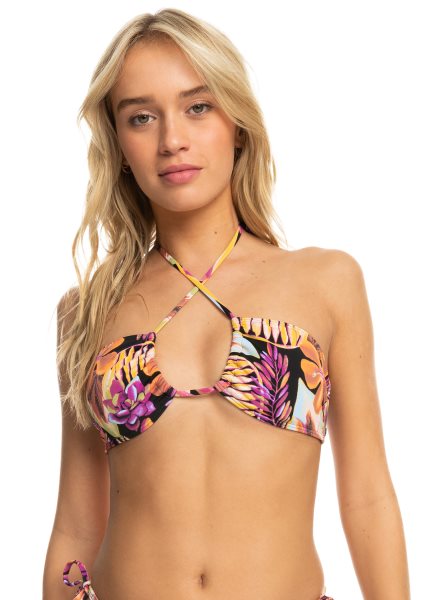 Dark Grey Women's Roxy Printed Beach Classics Triangle Bikini Tops | USA NTUW-36894