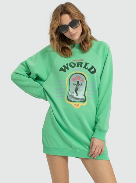 Green Women's Roxy Breaking Waves Sweatshirt Dress | USA UVPY-03752