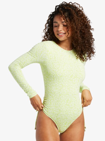 Green Women's Roxy Sunrise Tides UPF 50 Long Sleeve Swimsuit Rashguards | USA SQVN-52073