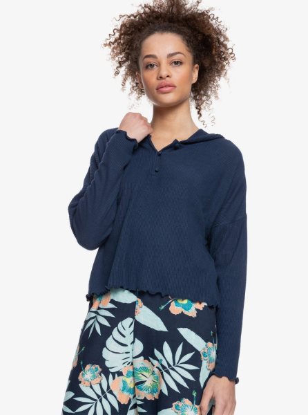 Indigo Women's Roxy Cozy Day Long Sleeve Rib Knit Tops | USA ZPBO-58742