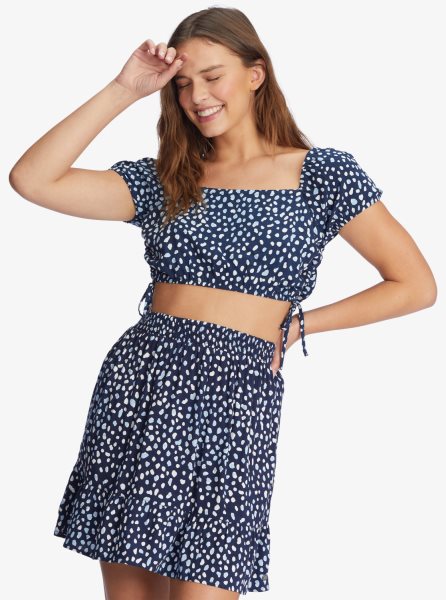 Indigo Women's Roxy Dear Amor Indigo Short Sleeve Crop Tops | USA VCSX-84750