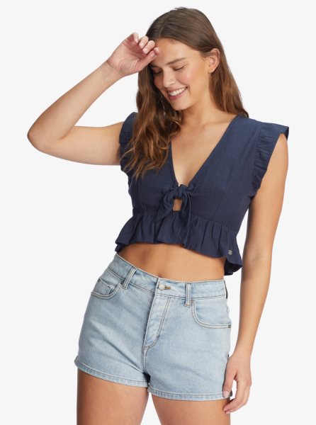 Indigo Women's Roxy Sweetest Love Short Sleeve Crop Tops | USA VMRO-25439