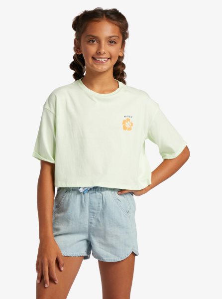 Light Green Kids' Roxy 4-16 Call You Mine Oversized Cropped T Shirts | USA XUCR-56290