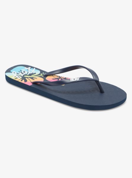 Navy Women's Roxy Viva Stamp Flip Flops | USA SAUE-91672