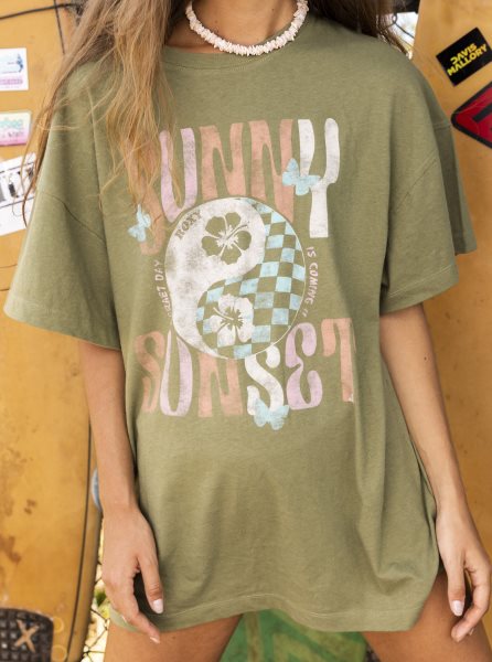 Olive Green Women's Roxy Sweet Janis Oversized T Shirts | USA RSTJ-45897