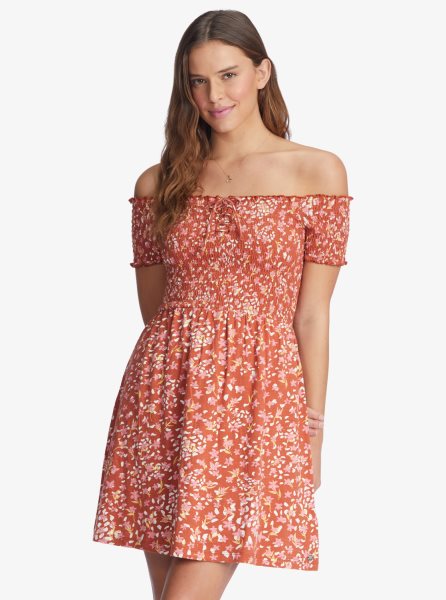 Red Women's Roxy At The Same Time Off-The-Shoulder Dress | USA LBWJ-15086