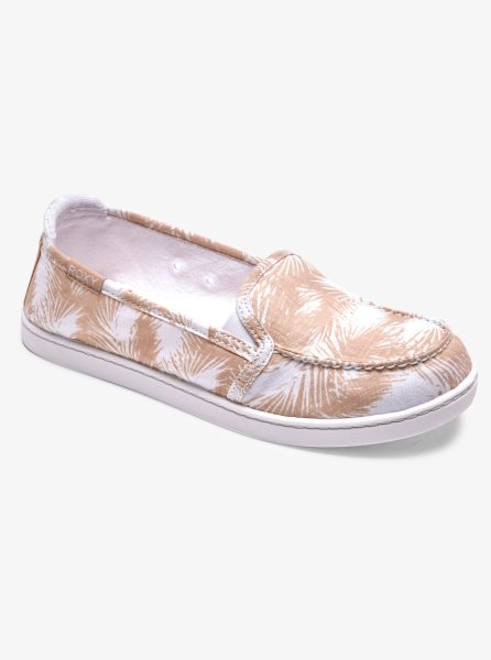 White / Brown Women's Roxy Minnow Slip On Shoes | USA EZTU-59732