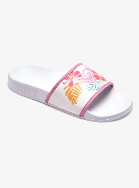 White / Lavender Women's Roxy Slippy Sandals | USA ZNLG-84365