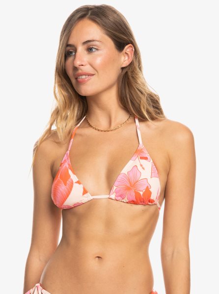 White / Orange / Pink Women's Roxy Printed Beach Classics Tiki Tri Bikini Tops | USA RMBW-82750