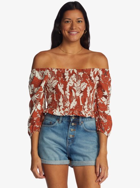 White / Red Women's Roxy Like The Sun Off The Shoulder Tops | USA MPBD-47081