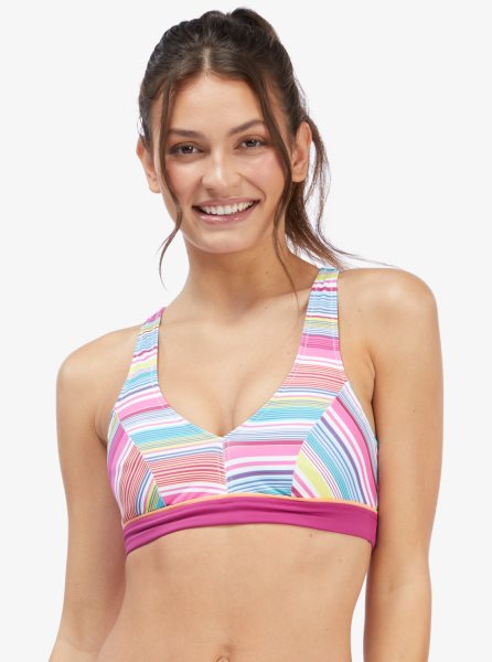 White Stripes Women's Roxy Active Halter Bikini Tops | USA UAML-13960