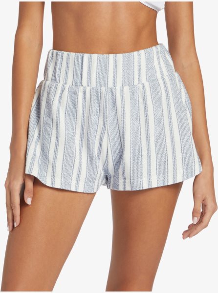 White Stripes Women's Roxy Drop A Wave Short Sweatshirt Shorts | USA EBXS-45732