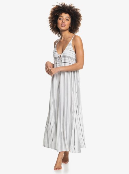 White Stripes Women's Roxy Love To Go Long Beach Dress | USA IOFE-38251