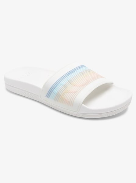 White / Stripes Women's Roxy Slippy Water-Friendly Sandals | USA UHRO-74531