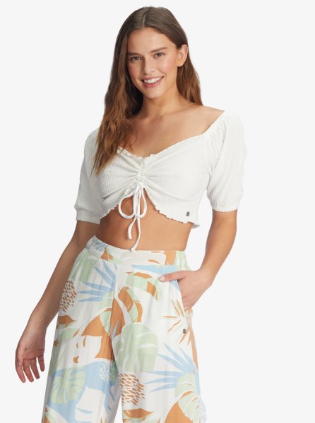 White Women's Roxy Flirty Walk Puff Sleeve Crop Tops | USA NRGB-12086