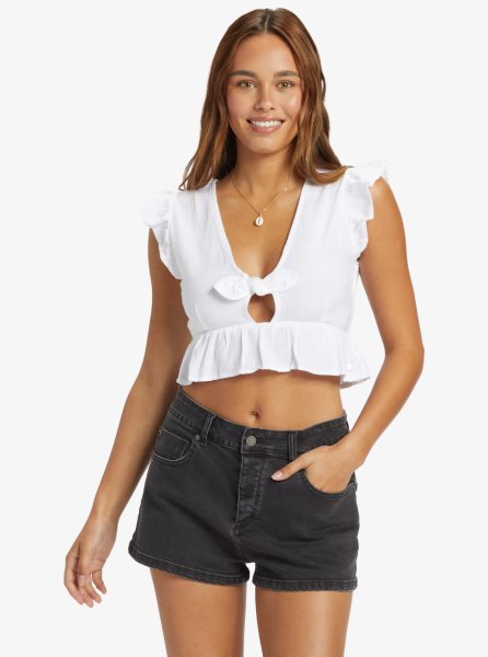 White Women's Roxy Sweetest Love Short Sleeve Crop Tops | USA FXKA-28497