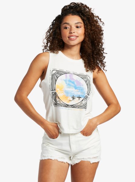 White Women's Roxy Throwback Sleeveless T Shirts | USA TONJ-80967