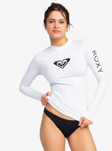 White Women's Roxy Whole Hearted Long Sleeve UPF 50 Rashguards | USA RMVW-17648